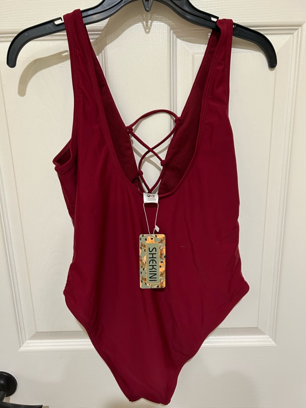 Shekini Women's Wine Red One-Piece Swimsuit with Crisscross Back